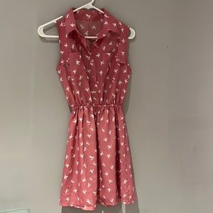 Vintage style dress pink with white birds.